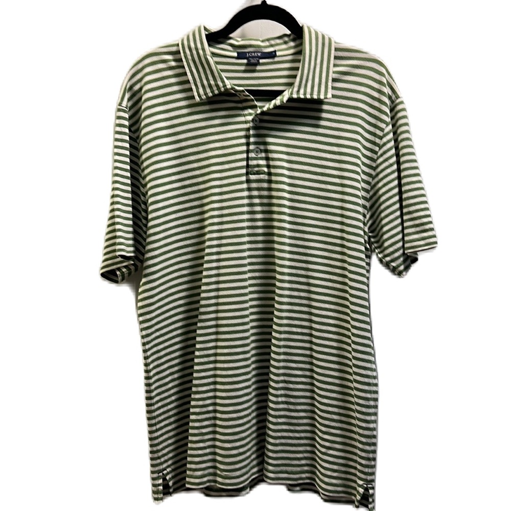J. Crew Green Striped Short Sleeve Performance Polo Size L. 💯 Cotton